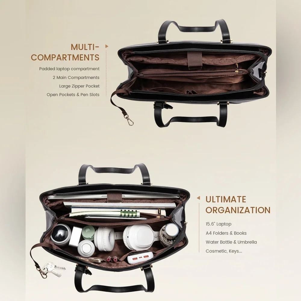 LOVEVOOK Black Laptop Tote Bag for Women Fits 15.6 Inch Laptop New - Picture 3 of 10